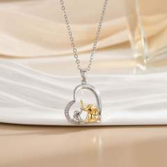 Mother's day heart-shaped animal design stainless steel chain necklace