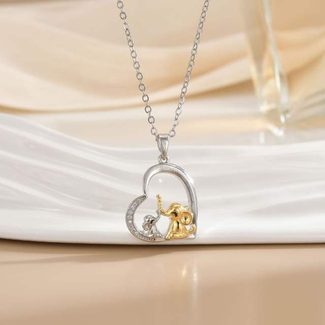 Mother's day heart-shaped animal design stainless steel chain necklace