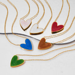 Easy match enamel heart stainless steel necklace earrings suit