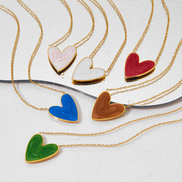 Easy match enamel heart stainless steel necklace earrings suit