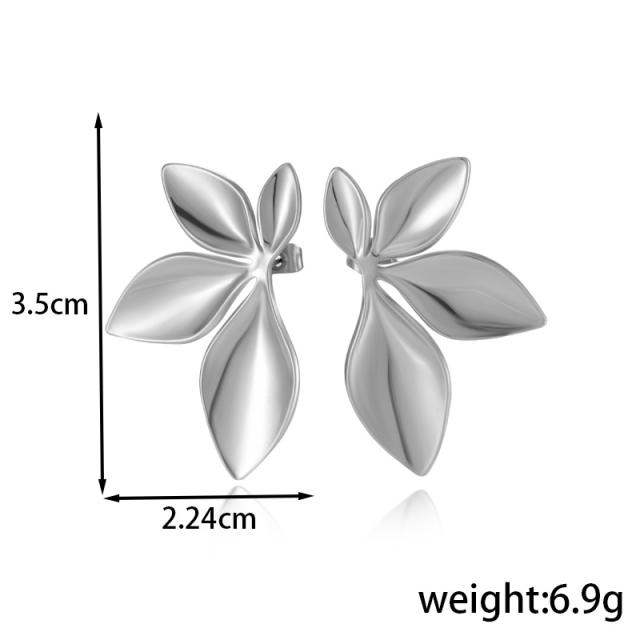 Silver color stainless steel geometric petal flower earrings collection  stainless steel earrings