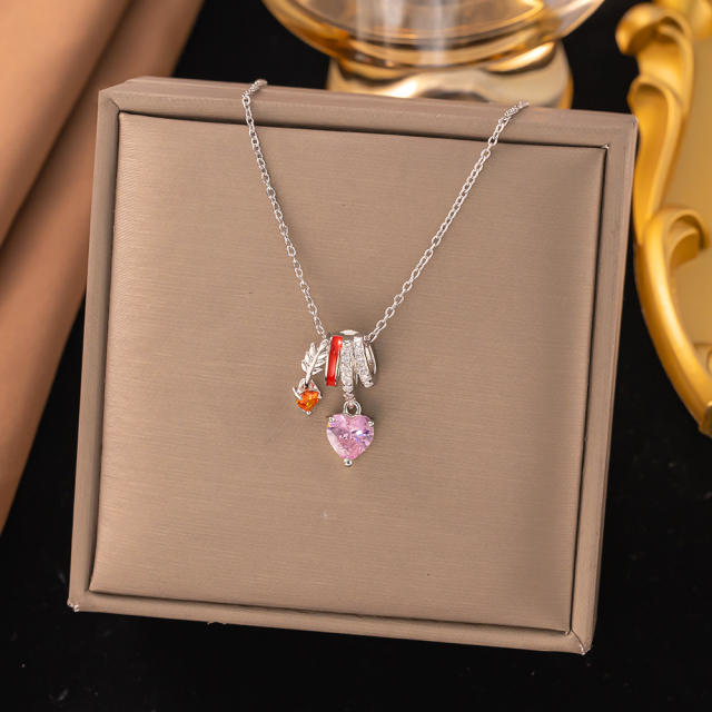 Dainty diamond copper star heart clove pendant stainless steel chain necklace