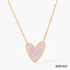 Easy match enamel heart stainless steel necklace earrings suit