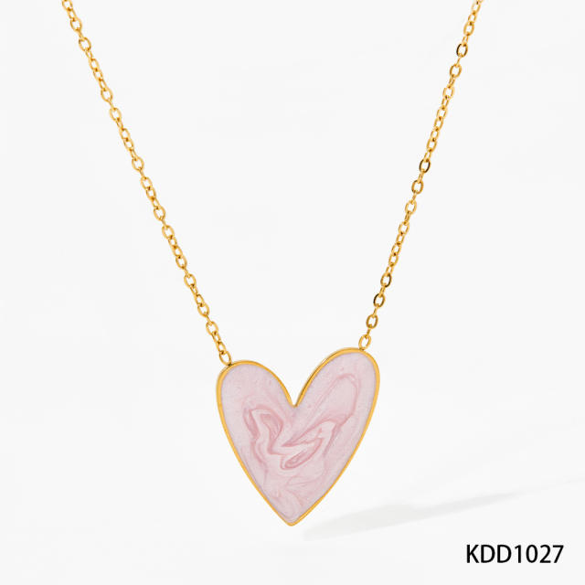 Easy match enamel heart stainless steel necklace earrings suit