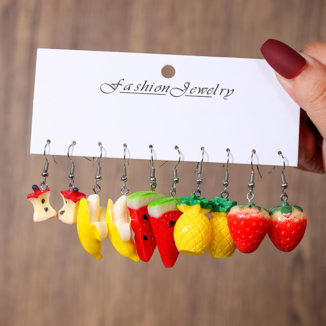 Hot Selling Resin Acrylic Earrings Combination Summer Fun Fruit Small Animal 5 Pair Earrings