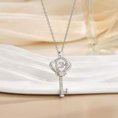 Korean Style Smart rotatable diamond flower crown pendant Necklace stainless steel chain necklace