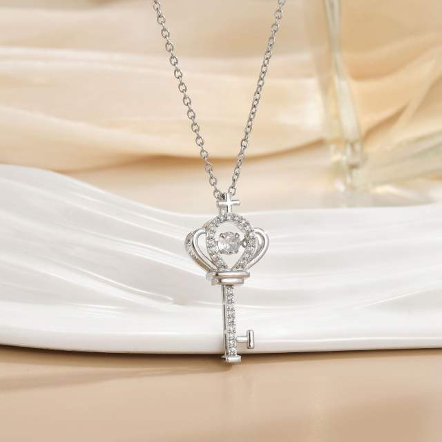 Korean Style Smart rotatable diamond flower crown pendant Necklace stainless steel chain necklace
