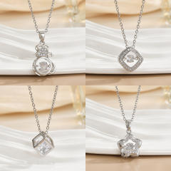 Korean Style Smart rotatable diamond flower crown pendant Necklace stainless steel chain necklace