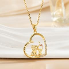 Mother's day heart-shaped animal design stainless steel chain necklace