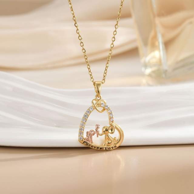 Mother's day heart-shaped animal design stainless steel chain necklace