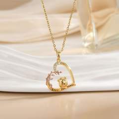 Mother's day heart-shaped animal design stainless steel chain necklace