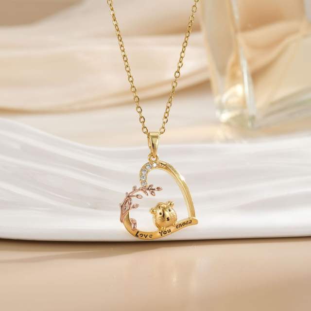 Mother's day heart-shaped animal design stainless steel chain necklace