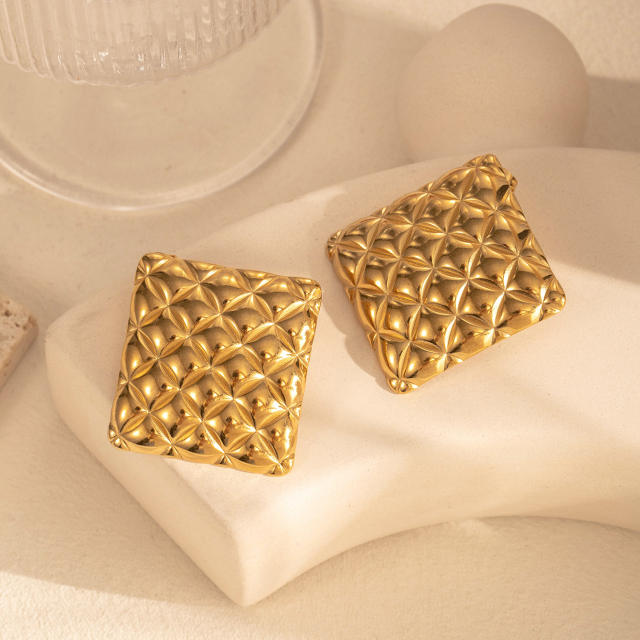Geometric square petal flower stainless steel earrings collection