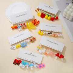 Hot Selling Resin Acrylic Earrings Combination Summer Fun Fruit Small Animal 5 Pair Earrings