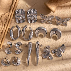 Titanium steel French oval butterfly S-shaped moon stainless steel earrings