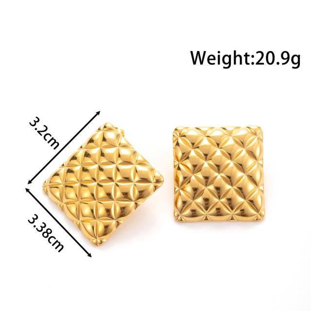 Geometric square petal flower stainless steel earrings collection