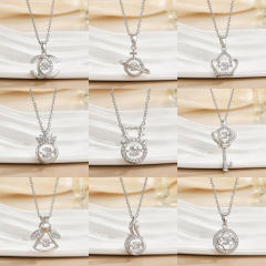 Korean Style Smart rotatable diamond flower crown pendant Necklace stainless steel chain necklace