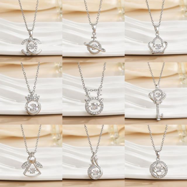 Korean Style Smart rotatable diamond flower crown pendant Necklace stainless steel chain necklace