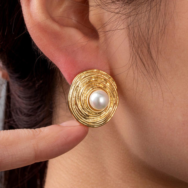 Elegant Stainless Steel Pearl Round Personality Fashion Versatile Earrings stainless steel earrings