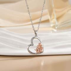 Mother's day heart-shaped animal design stainless steel chain necklace
