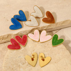 Easy match enamel heart stainless steel necklace earrings suit