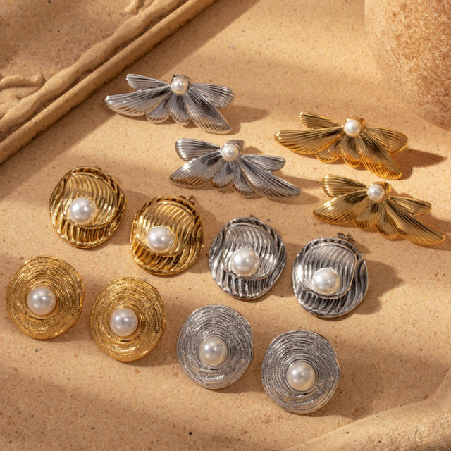 Elegant Stainless Steel Pearl Round Personality Fashion Versatile Earrings stainless steel earrings