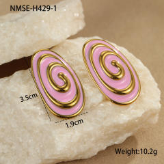 Hot fashion oval line color enamel stainless steel earrings rings suit