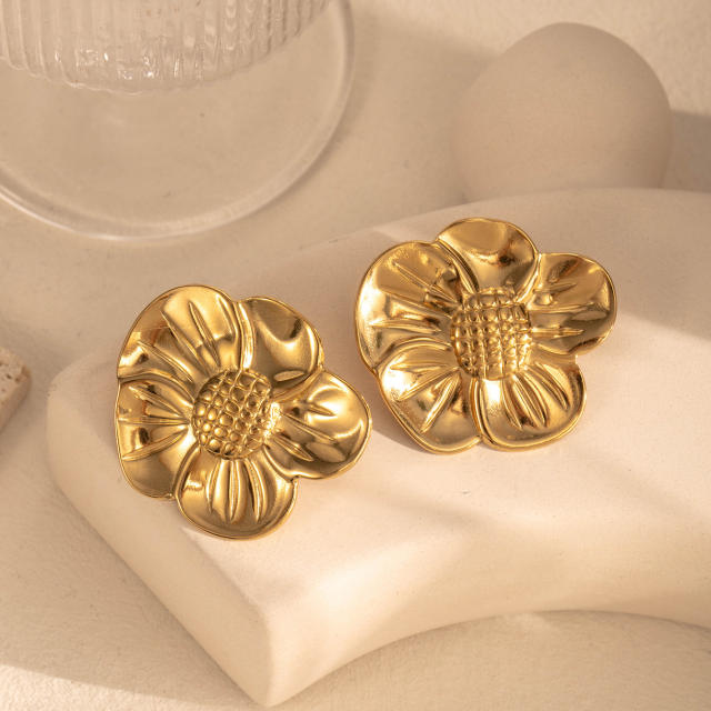 Geometric square petal flower stainless steel earrings collection