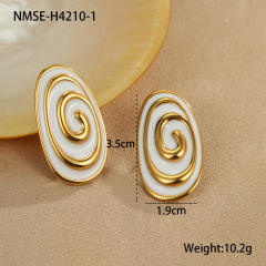 Hot fashion oval line color enamel stainless steel earrings rings suit