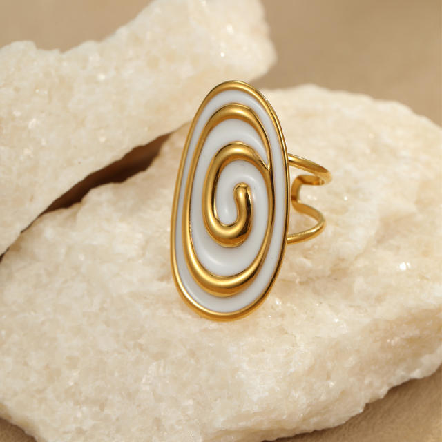 Hot fashion oval line color enamel stainless steel earrings rings suit