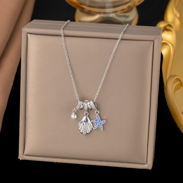 Dainty diamond copper star heart clove pendant stainless steel chain necklace