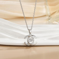 Korean Style Smart rotatable diamond flower crown pendant Necklace stainless steel chain necklace
