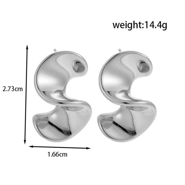 Titanium steel French oval butterfly S-shaped moon stainless steel earrings