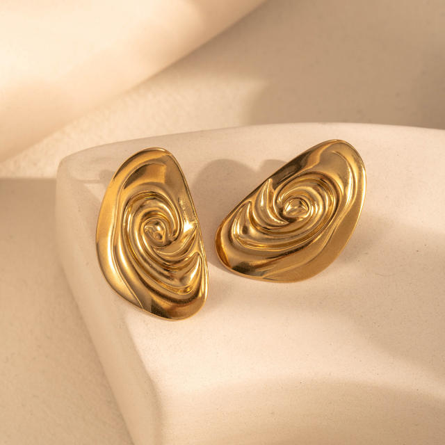 Popular big size petal flower drop shape stainless steel earrings collection