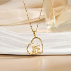 Mother's day heart-shaped animal design stainless steel chain necklace