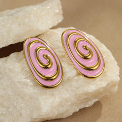 Hot fashion oval line color enamel stainless steel earrings rings suit