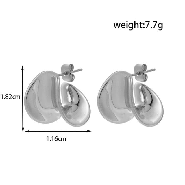 Titanium steel French oval butterfly S-shaped moon stainless steel earrings