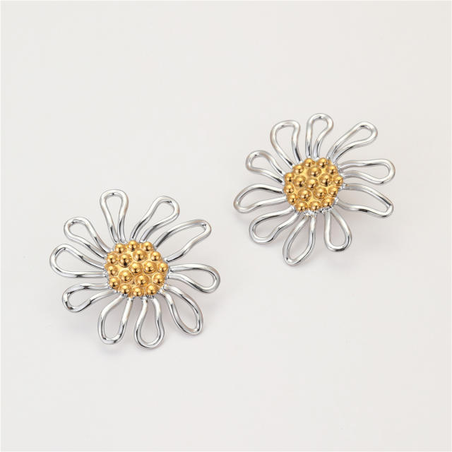 Sweet daisy flower hollow out stainless steel earrings