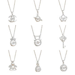 Korean Style Smart rotatable diamond flower crown pendant Necklace stainless steel chain necklace