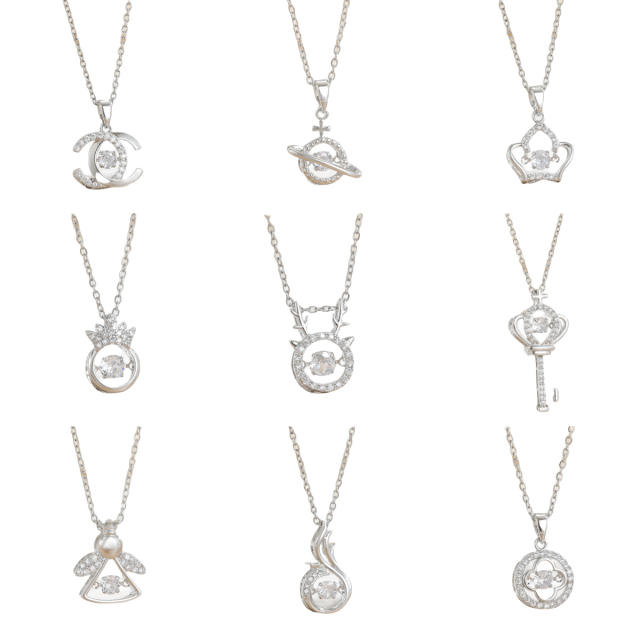 Korean Style Smart rotatable diamond flower crown pendant Necklace stainless steel chain necklace
