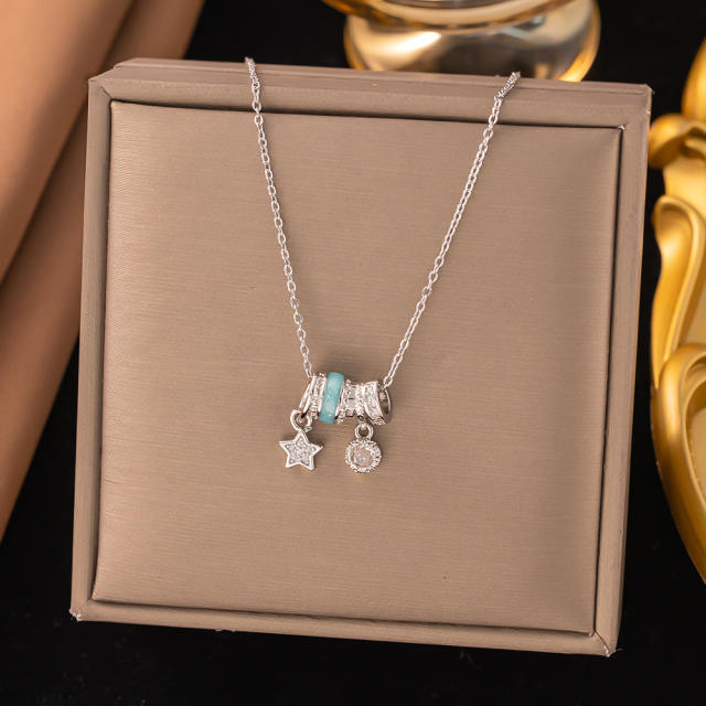 Dainty diamond copper star heart clove pendant stainless steel chain necklace