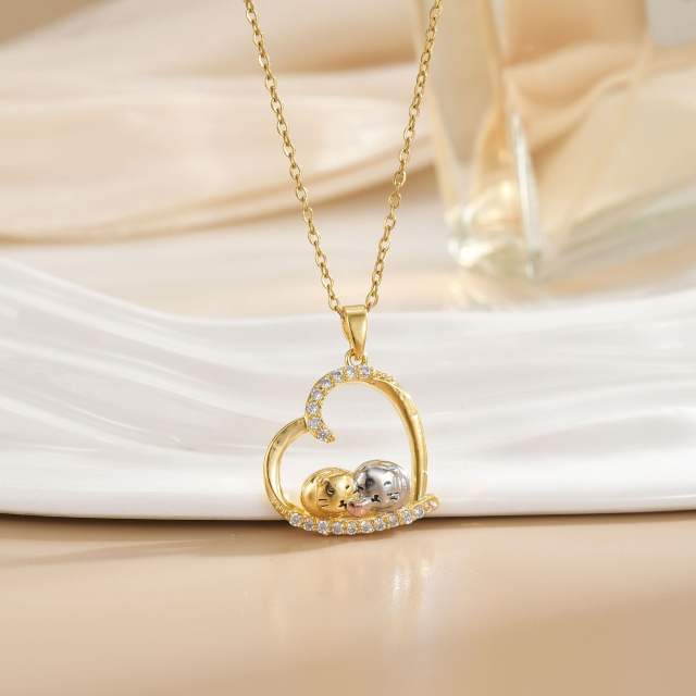 Mother's day heart-shaped animal design stainless steel chain necklace