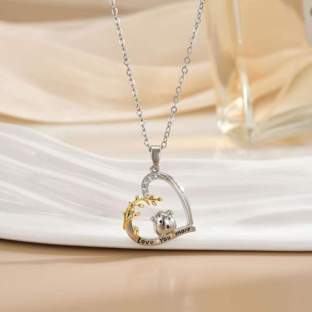 Mother's day heart-shaped animal design stainless steel chain necklace