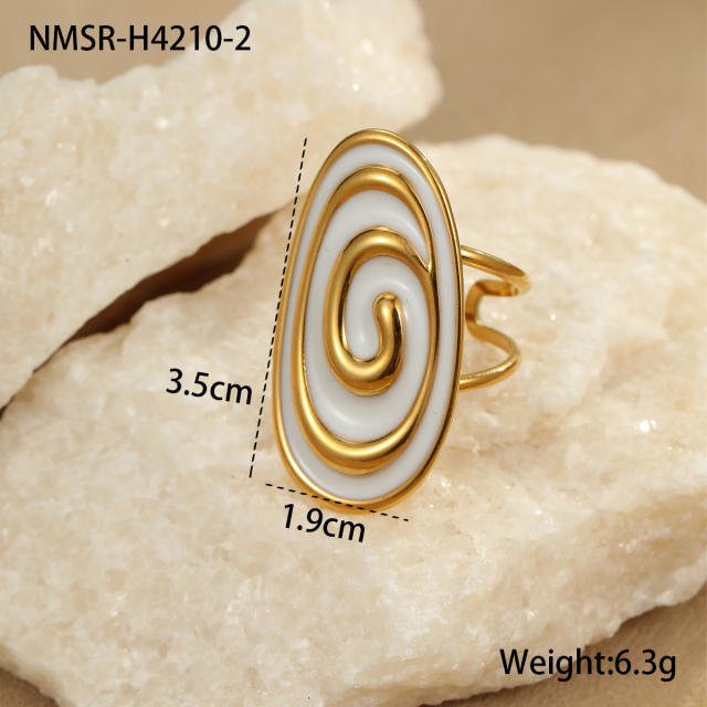 Hot fashion oval line color enamel stainless steel earrings rings suit