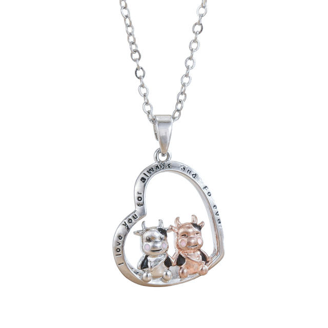 Heart-shaped Love Animal pendant stainless steel chain Necklace