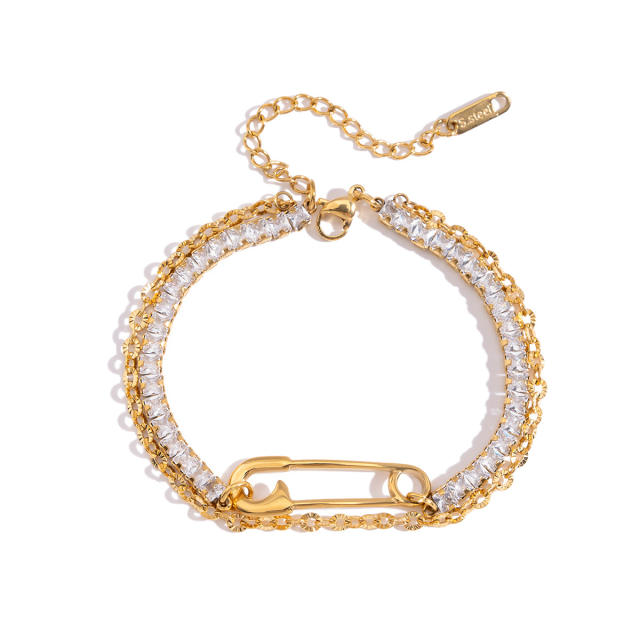 Personlaity two layer paper clip theme stainless steel bracelet