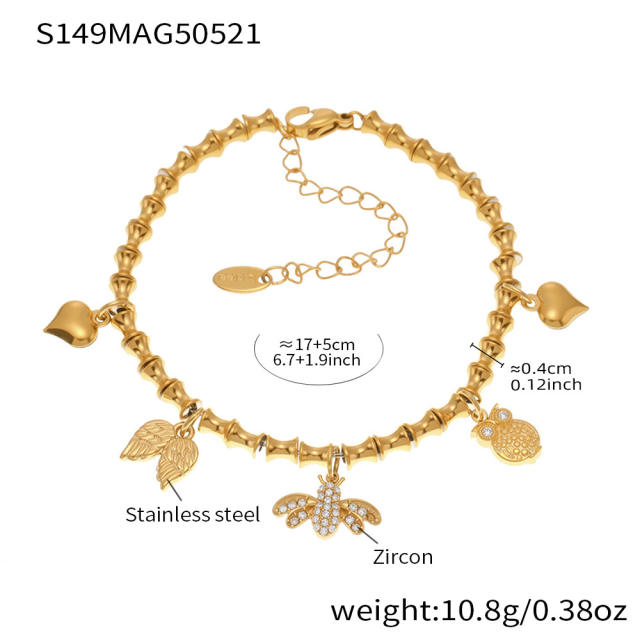 5A cubic zircon multi charm stainless steel bracelet anklet