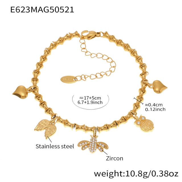 5A cubic zircon multi charm stainless steel bracelet anklet