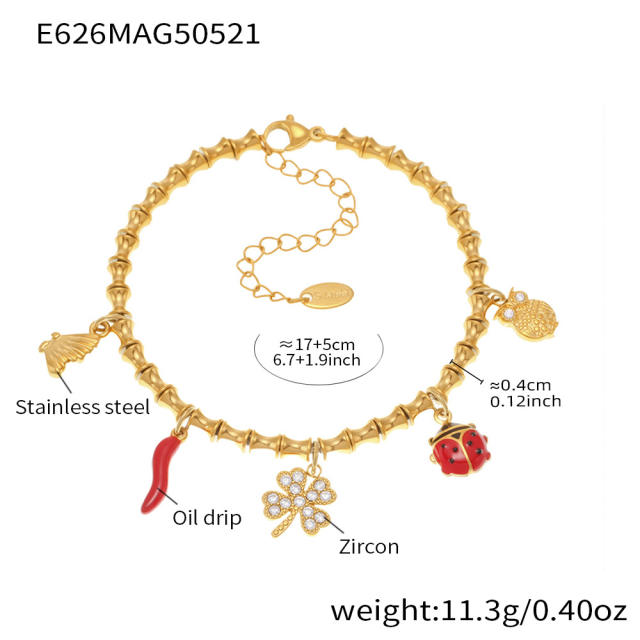 5A cubic zircon multi charm stainless steel bracelet anklet