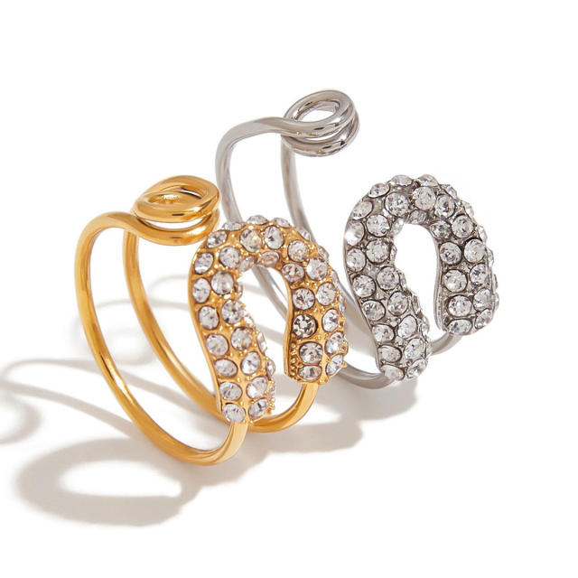 18K Gold zircon paper clip theme stainless steel rings